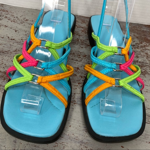 Vintage 90s 1990s Y2K 2000s neon elastic top platform sandals 7.5 retro - Picture 6 of 11